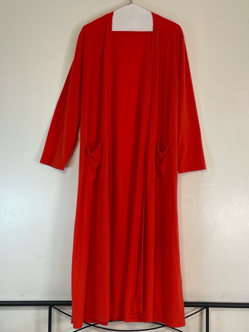 Long Open Front Orange Duster Cardigan with pockets  Size XXL - Picture 2 of 5